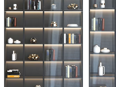 Elegant Modern Display Cabinet With Shelves Books Vases And Decorative Pieces 3d model