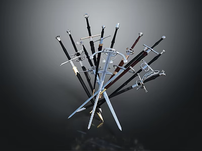 Various Types of Crossed Swords in Circular Display as Weapons 3d model