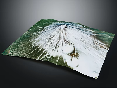 Volcanic Terrain With Conical Shape Green Vegetation And White Snow Cover 3d model