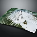 Volcanic Terrain With Conical Shape Green Vegetation And White Snow Cover