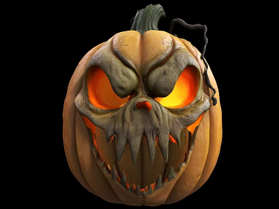 Carved Halloween Pumpkin With Scary Face And Glowing Eyes Decoration 3d model