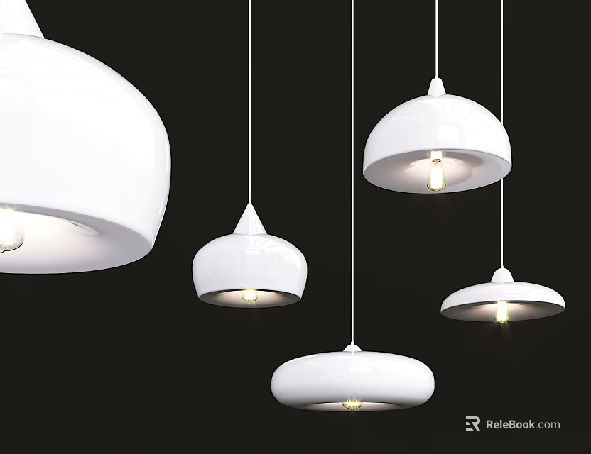 White Modern Pendant Lights With Different Shapes For Home Interior Lighting 3d model