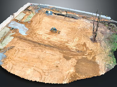 Modern Construction Site With Bulldozer And Tire Tracks On Excavated Dirt 3d model