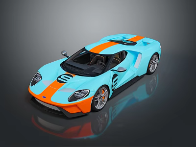 Blue And Orange Striped Ford GT Sports Car With Sleek Design And Shiny Exterior 3d model