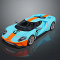 Blue And Orange Striped Ford GT Sports Car With Sleek Design And Shiny Exterior