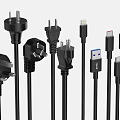 Phone Digital Charging Accessories Featuring Various Power Plugs And USB Cables 3d model