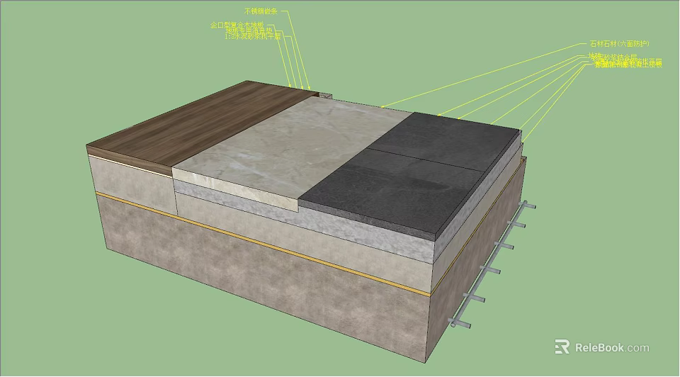 Building Floor Structure With Layered Wooden Stone Surfaces And Substrate Fasteners 3d model