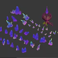Purple Blue Crystal Like Decorative Ornament Set With Winged Figurine On Black Background