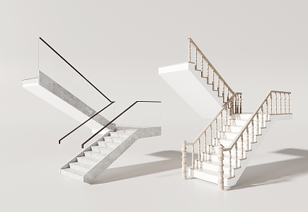 Modern Glass Handrail Stair Railing 3d model