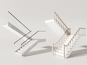 Modern Glass Handrail Stair Railing 3d model