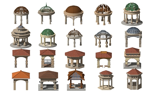 European style pavilion landscape pavilion combination 3d model