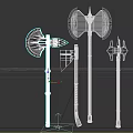 Various Medieval Battle Axes With Metal Blades And Wooden Handles Collection