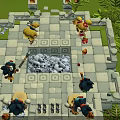 Cartoon Adventure Scene With Multiple Characters On Checkerboard Ground Campfires And Lush Green Plants