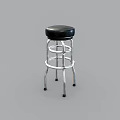 Modern Bar Stool With Black Seat And Silver Metal Frame Ring Structure 3d model