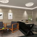 Modern Conference Room With Wooden Walls Long Table Chairs Projector Screen And Plants