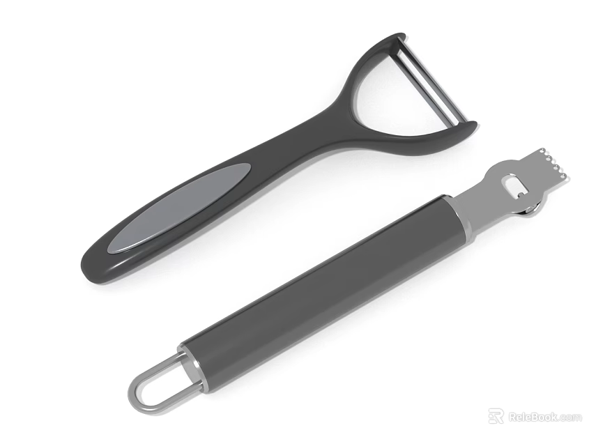 Modern Kitchen Tools Peeler and Bottle Opener with Black Handle and Silver Metal 3d model 