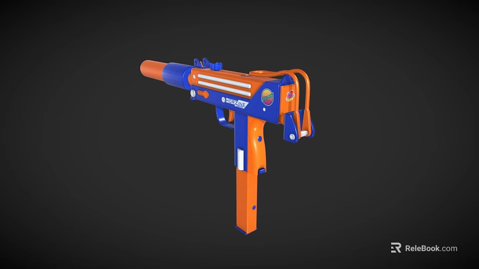 Blue And Orange Toy Gun With Handle Grip Barrel For Children Play 3d model 