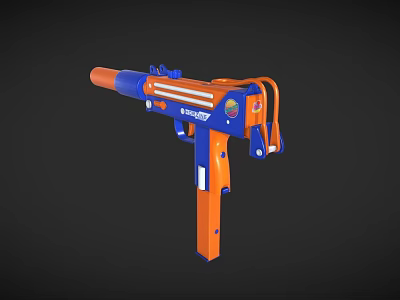 Blue And Orange Toy Gun With Handle Grip Barrel For Children Play 3d model