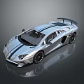 Silver Sports Car With Black Stripes Rear Spoiler And Sleek Exterior Design