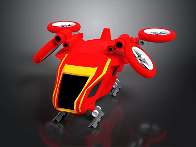 Red Aerospace Drone With Four Rotors And Yellow Stripe For Space Missions 3d model