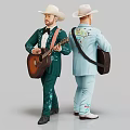Men in Cowboy Hats Wearing Green and Light Blue Suits Playing and Carrying Guitars