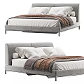 Modern Double Bed With Gray Upholstered Headboard Metal Frame White Sheets And Brown Blanket