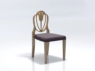 Elegant Accent Chair With Wooden Frame Curved Carved Backrest And Purple Padded Seat 3d model