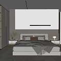 Modern Bedroom Interior Design With Large Bed Nightstands Armchair Built-in Lighting And Herringbone Rug