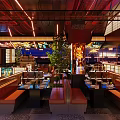 Modern Hotpot Restaurant Interior Design With Stylish Tables Leather Seats And Ambient Lighting