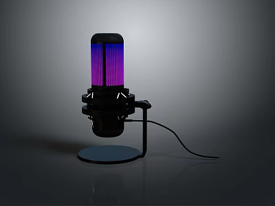 Modern Desktop Microphone With Purple Mesh And Blue Lighting Stand For Daily Use 3d model