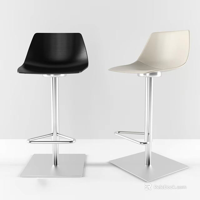 Modern Minimalist Black And Beige Bar Stools With Sleek Seats And Metal Square Base 3d model 