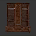 Traditional Brown Wooden Display Cabinet With Single Door Multiple Shelves And Bottom Drawers