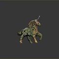 Intricately Designed Unicorn Sculpture With Teal Gold Patterns And Artistic Carvings
