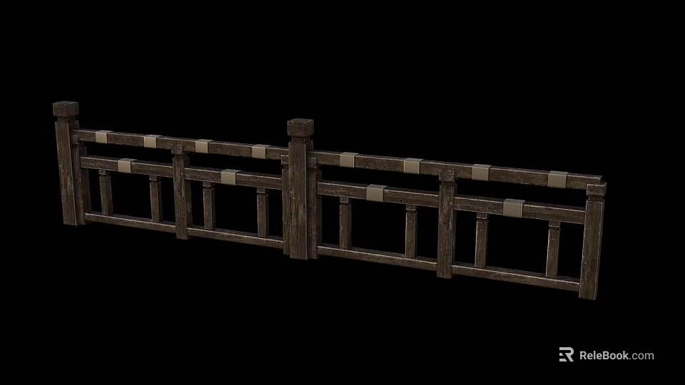 Rustic Wooden Fence With Traditional Posts And Horizontal Rails Design 3d model 