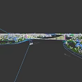 Grand Modern Suspension Bridge Spanning Wide River With Cruise Ships And Lush Riverside Landscape