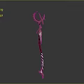 Ornate Golden Spear With Crescent Head Feather Accents And Red Striped Shaft