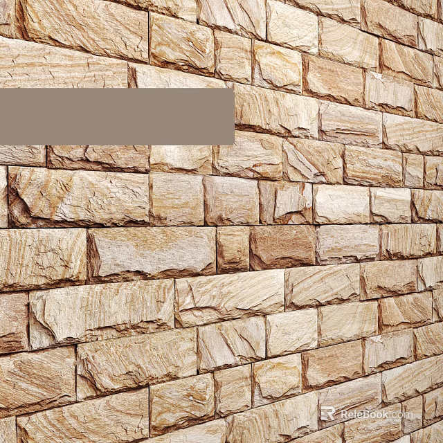 Natural Beige Stone Wall With Textured Surface And Irregular Masonry Patterns 3d model 