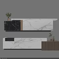 Modern Bar Counter Interior With Marble Surface Wooden Elements And Potted Plants 3d model