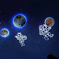Starry Sky Themed Decorative Lights with Moon Astronaut and Building Silhouettes for Home Decor