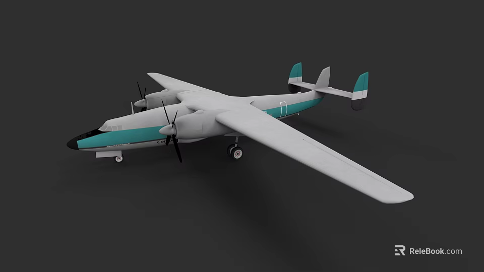 Passenger Aircraft With White And Teal Color Scheme Twin Propellers Long Wings And Tail 3d model 