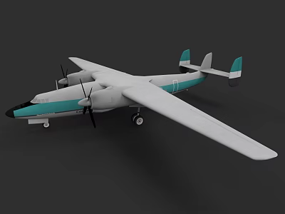 Passenger Aircraft With White And Teal Color Scheme Twin Propellers Long Wings And Tail 3d model