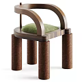 Modern Wooden Dining Chair With Curved Backrest Green Cushion And Cylindrical Legs