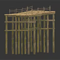 Bamboo Elevated Platform Structure With Wooden Planks And Railings 3d model
