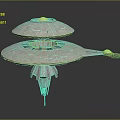 Futuristic Sci Fi Flying Saucer Spaceship With Double Decked Disc Design Dome Top And Thruster Details