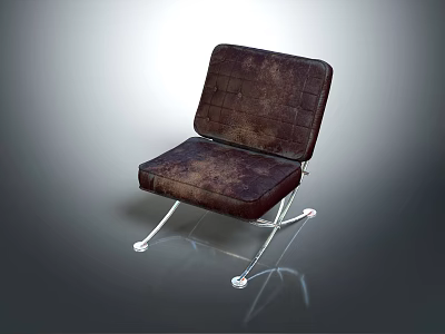Brown Leather Leisure Chair With Tufted Backrest And Silver Metal Frame 3d model