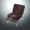 Brown Leather Leisure Chair With Tufted Backrest And Silver Metal Frame