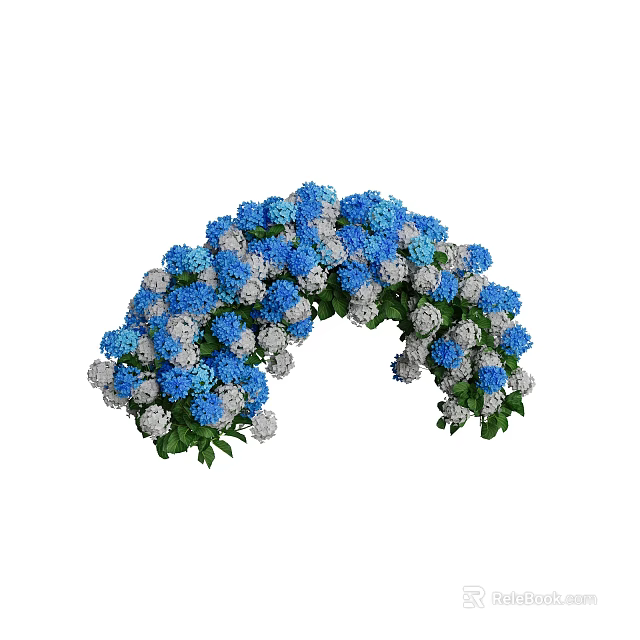 Arched Floral Arrangement With Blue And White Hydrangeas And Green Leaves Decor 3d model 