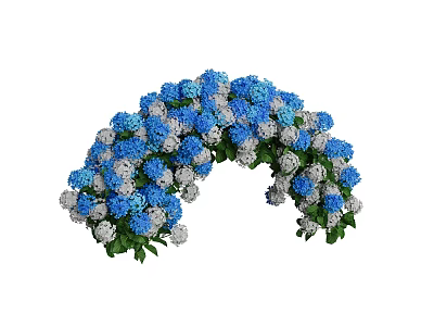 Arched Floral Arrangement With Blue And White Hydrangeas And Green Leaves Decor 3d model
