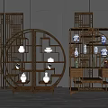 Traditional Chinese Curio Cabinets With Circular Square Frames And Blue White Porcelain Decorations