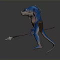 Blue Shark Headed Mythical Creature 3D Character With Armor Like Details And Weapon In Standing Pose